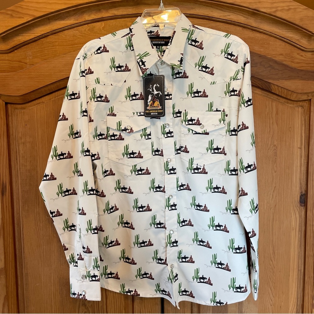 Vtg The American West Pearl Snap Western Shirt Mens MED Cowboy Horse Cactus NWT
